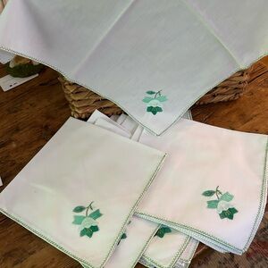 Vintage Embroidered Floral Napkins with Matching Tablecloth.